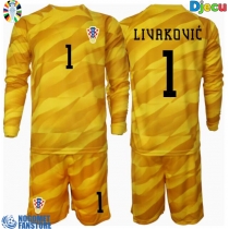 Hrvatska Dominik Livakovic #1 Golmanski Domaci Dres za djecu EP 2024 Dugi Rukav (+ Kratke hlače)